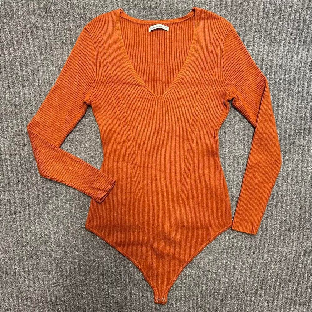 Abercrombie & Fitch Women’s Ribbed Knit Sweater Body Suit Long Sleeve V Neck XL